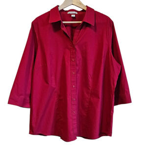 Coldwater Creek No Iron Red Button Front 3/4 Sleeve Shirt Women’s 2X (20-22)